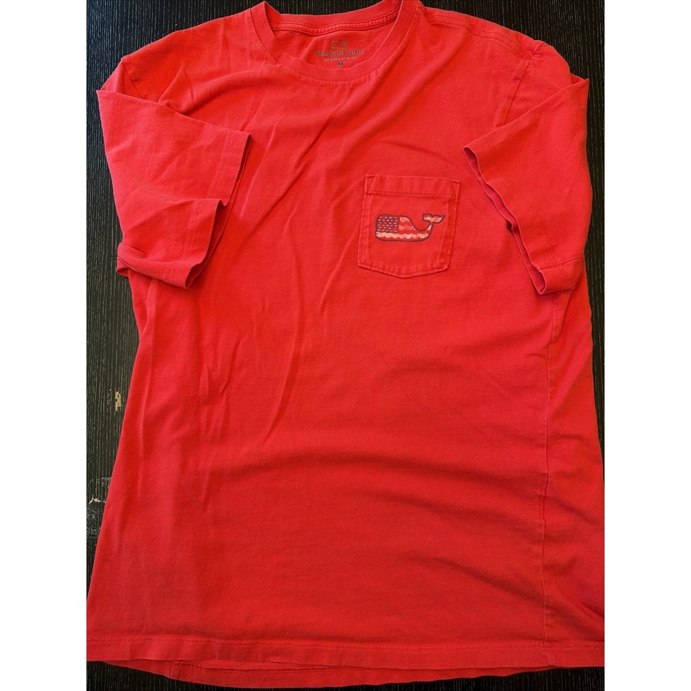 Vineyard Vines Pocket Tee Mens Medium Red USA Flag Whale Logo T-Shirt